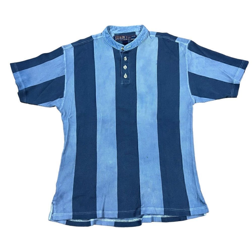 Vintage Industrial Rags Band Collar Striped Polo